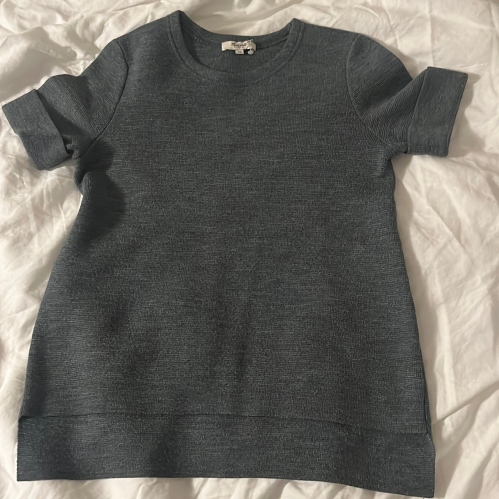 Madewell blue cuffed short sleeve sweater